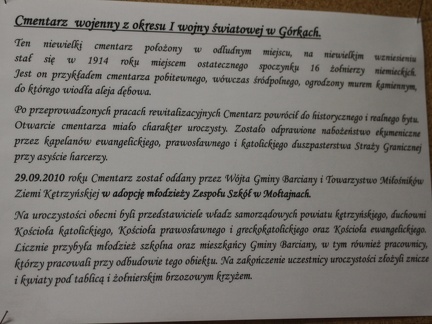Górki, tablica informacyjna o cmentarzu wojennym - 30.09.2016r.